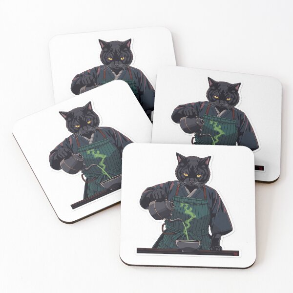 Item preview, Samurai Barista Cat — Japanese Matcha Art Sticker designed and sold by Tokyo Neo Noir Collective .