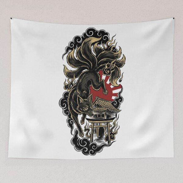 Item preview, Kitsune Shrine Eclipse Japanese Tattoo designed and sold by Irezumiya.