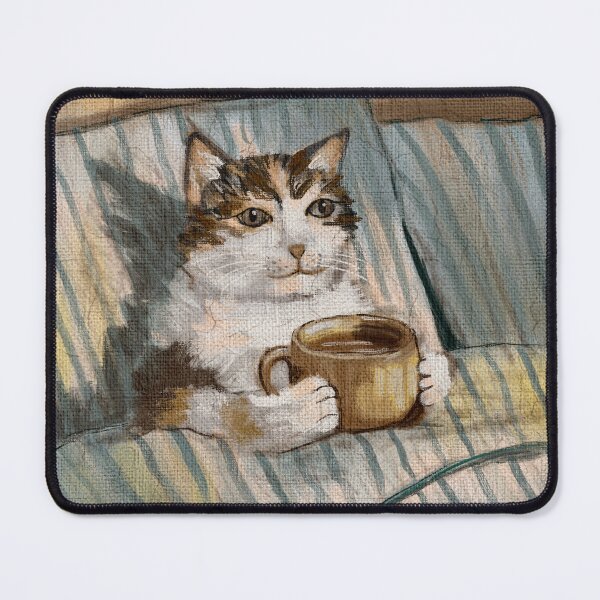 Item preview, Cozy Cat Drinking Coffee in Bed designed and sold by LafinaArt.