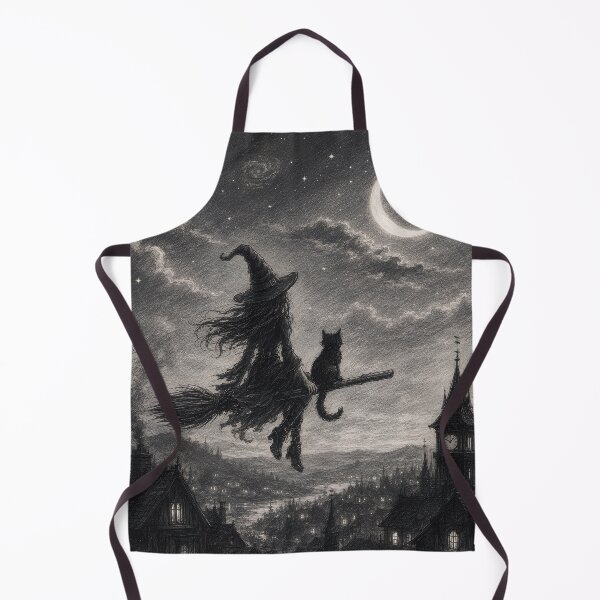 Item preview, Moonlit Witch & Black Cat Pencil Art. designed and sold by HorrorInkStudio.