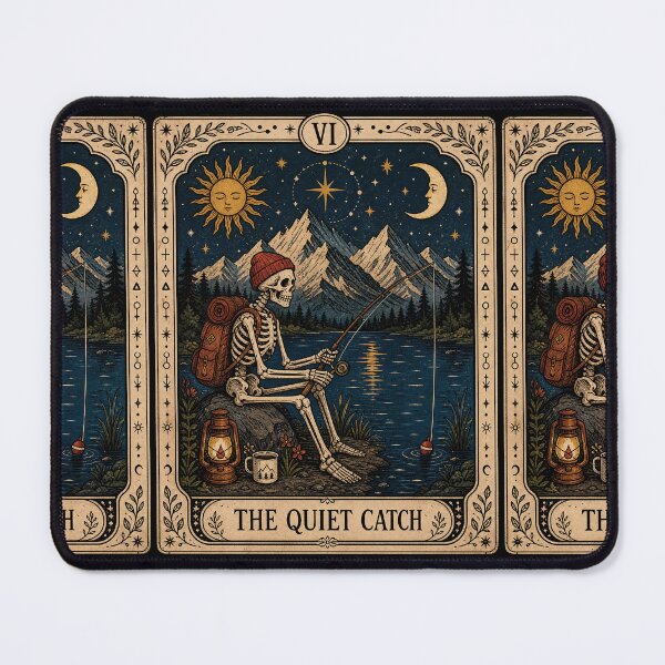 Item preview, Catch Fishing Tarot Art - Skeleton Backpacker Mountain Camper designed and sold by merchxwear.