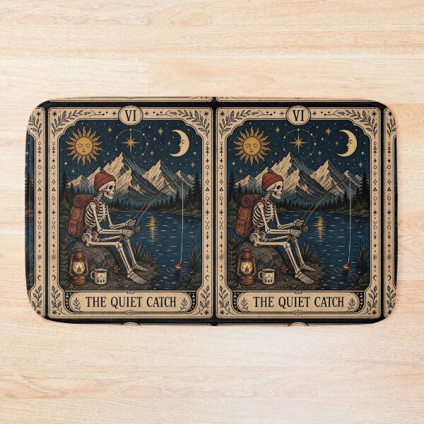 Item preview, Catch Fishing Tarot Art - Skeleton Backpacker Mountain Camper designed and sold by merchxwear.
