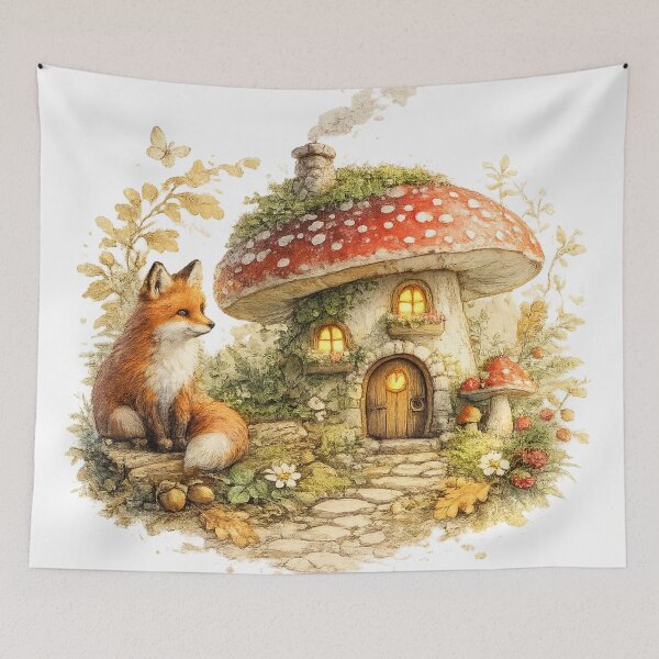 Item preview, Fox Mushroom Cottage Cottagecore Forest Magic Art designed and sold by CalmCapy Co.