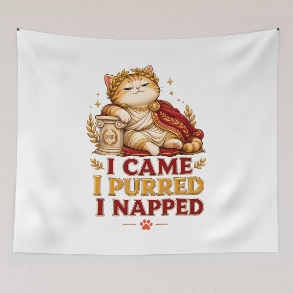Item preview, I Came I Purred I Napped Funny Cat Sticker designed and sold by MoodCats.