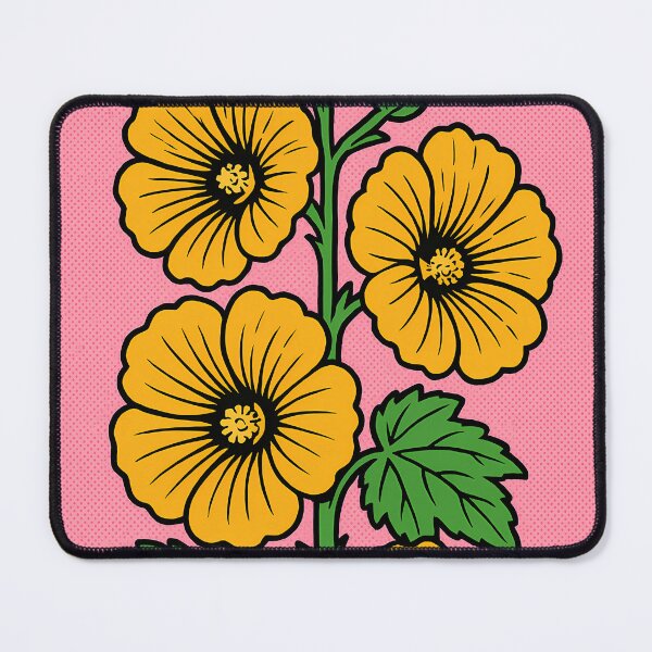 Item preview, Retro Pop Art Poster Illustration of Hollyhock Flowers | Bold Botanical Floral Print with Tall Vibrant Blooms & Cottage Garden Wall Climbing Aesthetic | Vintage Nature Wall Art Decor designed and sold by PaintedPixels01.
