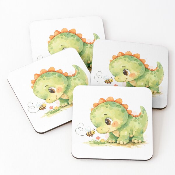 Item preview, Watercolor dinosaur watching a small bee designed and sold by Pineapple-Tree.