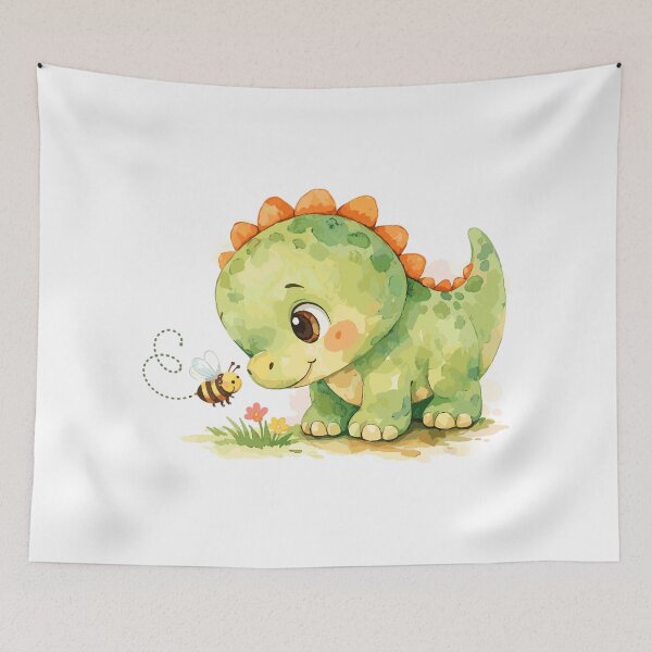 Item preview, Watercolor dinosaur watching a small bee designed and sold by Pineapple-Tree.