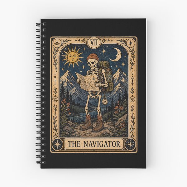Item preview, The Navigator Hiking Tarot Art - Skeleton Backpacker Mountain Camper designed and sold by merchxwear.