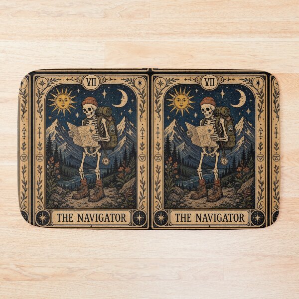 Item preview, The Navigator Hiking Tarot Art - Skeleton Backpacker Mountain Camper designed and sold by merchxwear.