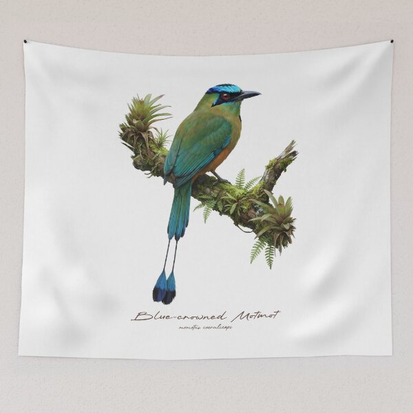 Item preview, Blue-crowned Motmot on Mossy Branch designed and sold by Takeda-art.