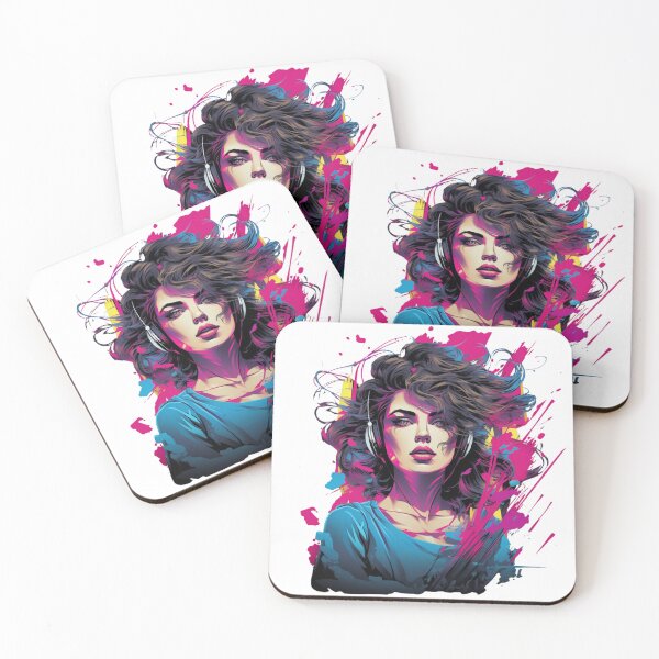Item preview,  Neon Pop Art Girl with Headphones - Urban Graffiti Style designed and sold by A-M-G-Shop.