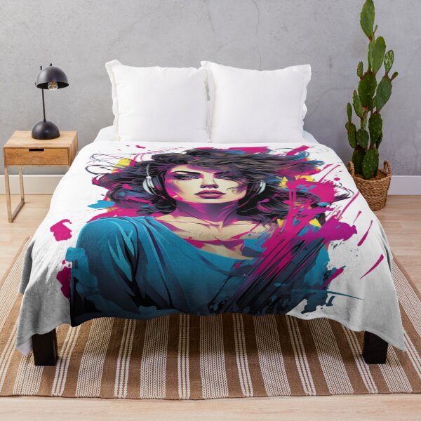 Item preview,  Neon Pop Art Girl with Headphones - Urban Graffiti Style designed and sold by A-M-G-Shop.