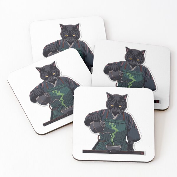 Item preview, Samurai Barista Cat — Japanese Matcha Art Sticker designed and sold by Tokyo Neo Noir Collective .