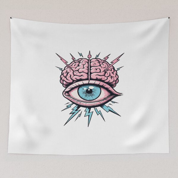 Item preview, Surreal Brain With Central Eye • Lightning Mind Power Illustration • Pink Blue Art Design designed and sold by Bright Nest Studio.