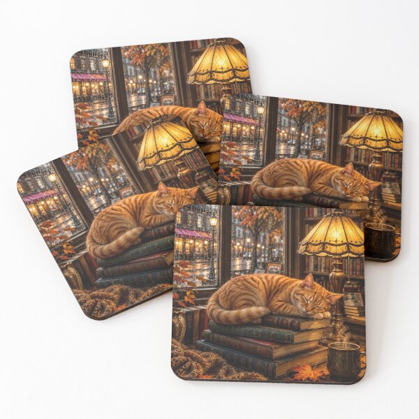 Item preview, Cozy Cat on Bookstack with Rainy Window. designed and sold by jeugenet.