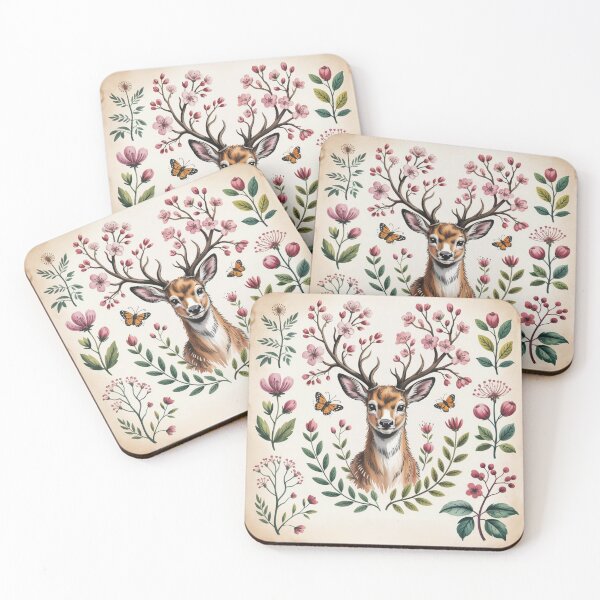 Item preview, Enchanted Deer Botanical Chart Vintage Forest Print designed and sold by CalmCapy Co.