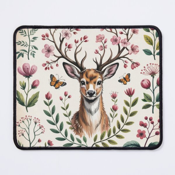 Item preview, Enchanted Deer Botanical Chart Vintage Forest Print designed and sold by CalmCapy Co.