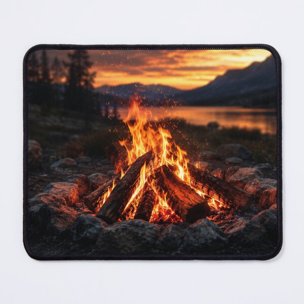 Item preview, Campfire at Sunset by the Lake | Cozy Outdoor Adventure Nature Landscape Design designed and sold by Inkmatic Studio.