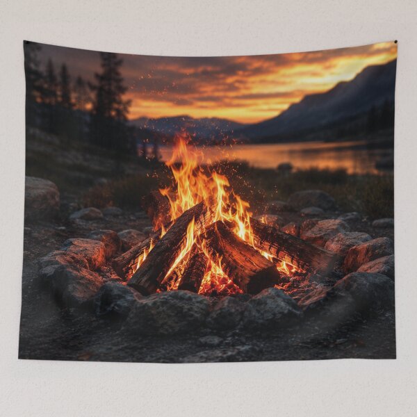 Item preview, Campfire at Sunset by the Lake | Cozy Outdoor Adventure Nature Landscape Design designed and sold by Inkmatic Studio.
