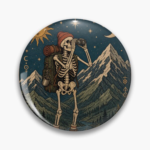 Item preview, Mountain Watcher Hiking Tarot Art - Skeleton Backpacker Mountain Camper designed and sold by merchxwear.