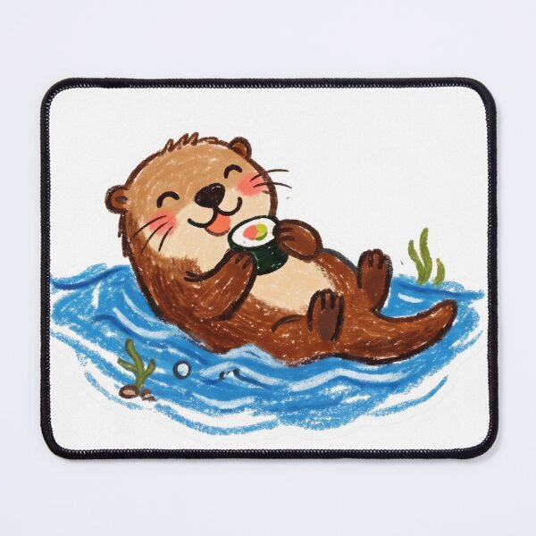 Item preview, Cute Sea Otter Eating Japanese Sushi Roll Illustration designed and sold by TaiwanMemory.