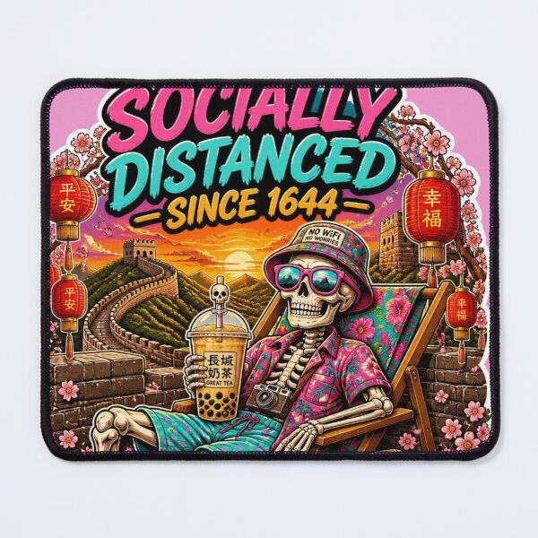 Item preview, Skeleton Tourist at Great Wall of China Bubble Tea Travel Sticker – Socially Distanced Since 1644 designed and sold by Ecocrushstudio.