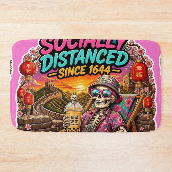 Item preview, Skeleton Tourist at Great Wall of China Bubble Tea Travel Sticker – Socially Distanced Since 1644 designed and sold by Ecocrushstudio.