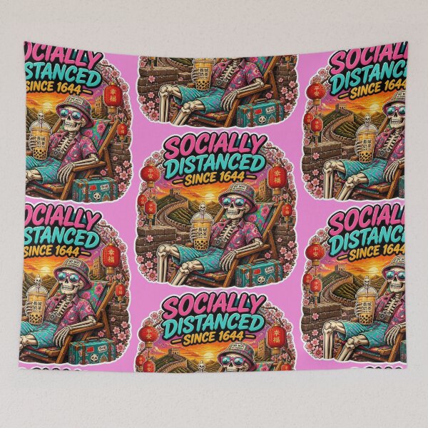 Item preview, Skeleton Tourist at Great Wall of China Bubble Tea Travel Sticker – Socially Distanced Since 1644 designed and sold by Ecocrushstudio.