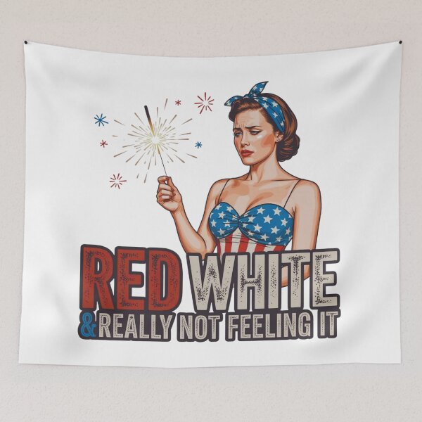Item preview, Red White & Really Not Feeling It – Retro Patriotic Illustration designed and sold by MerchlyMike.