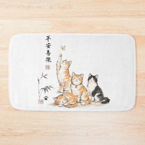 Item preview, Whiskered Zen Cats with Butterfly Charm designed and sold by PlengPoomofArts.