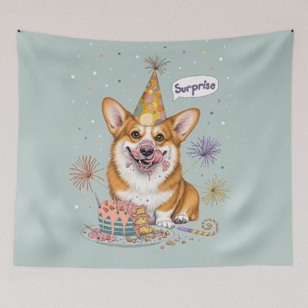 Item preview, Happy Birthday Corgi dog | Cute Retro Arcade Carpet Birthday Card Art designed and sold by Ruta.