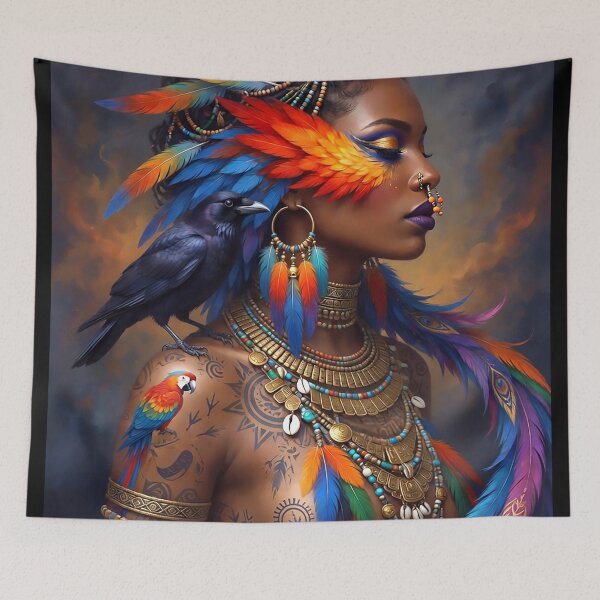 Item preview, Bohemian Macaw Parrot Goddess | Mystical Boho Spirit Animal Art designed and sold by Ruta.