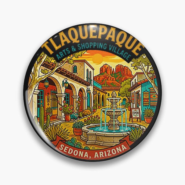 Item preview, Vintage Tlaquepaque Arts and Shopping Village Sedona Arizona Retro Badge designed and sold by MT-Hub | Cute Aesthetic Art, Stickers & Phone Cases.