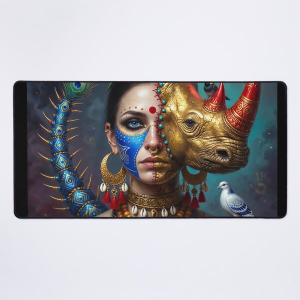 Item preview, Tribal Boho Rhinoceros Goddess | Mystical Spirit Animal Tattoo Art designed and sold by Ruta.