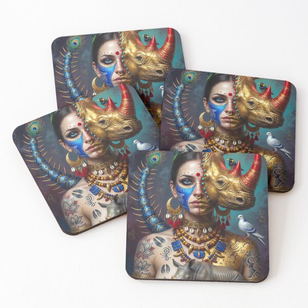 Item preview, Tribal Boho Rhinoceros Goddess | Mystical Spirit Animal Tattoo Art designed and sold by Ruta.