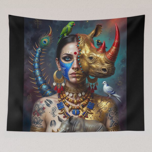 Item preview, Tribal Boho Rhinoceros Goddess | Mystical Spirit Animal Tattoo Art designed and sold by Ruta.