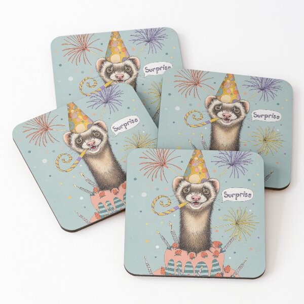 Item preview, Cute Happy Birthday Ferret | Retro Arcade Carpet Birthday Card Art designed and sold by Ruta.