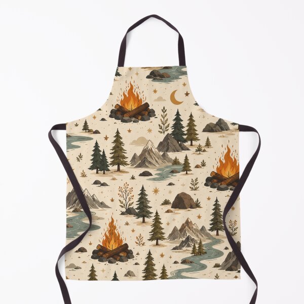 Item preview, Rustic Camping Pattern | Campfire, Forest, Mountains & River Seamless Nature Design designed and sold by Inkmatic Studio.