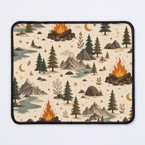 Item preview, Rustic Camping Pattern | Campfire, Forest, Mountains & River Seamless Nature Design designed and sold by Inkmatic Studio.