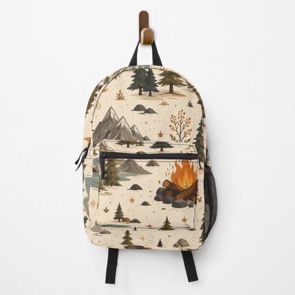 Item preview, Rustic Camping Pattern | Campfire, Forest, Mountains & River Seamless Nature Design designed and sold by Inkmatic Studio.
