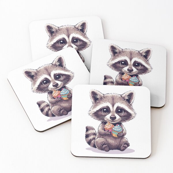 Item preview, Cute Raccoon Holding Cupcakes Kawaii Cartoon Animal designed and sold by Royalsticker.