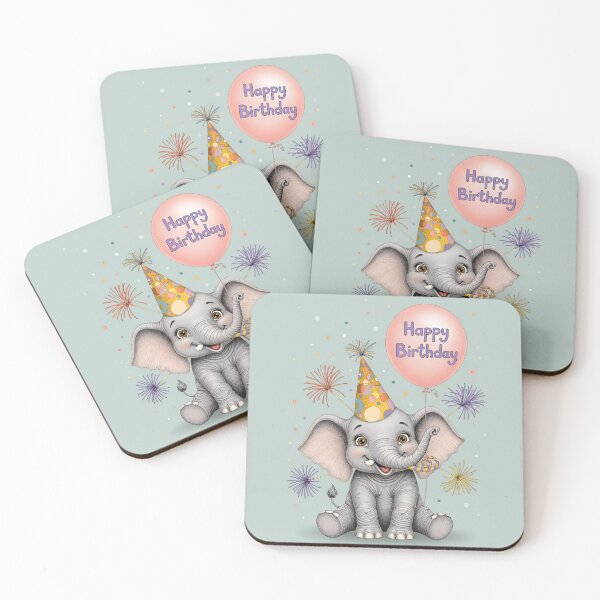 Item preview, Happy Birthday Elephant | Cute Retro Arcade Carpet Birthday Card Art designed and sold by Ruta.