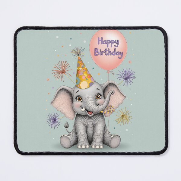 Item preview, Happy Birthday Elephant | Cute Retro Arcade Carpet Birthday Card Art designed and sold by Ruta.