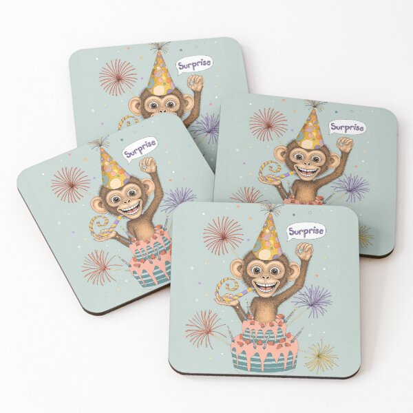 Item preview, Monkey Birthday Surprise Card Birthday Card Art  designed and sold by Ruta.