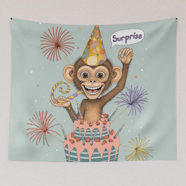 Item preview, Monkey Birthday Surprise Card Birthday Card Art  designed and sold by Ruta.