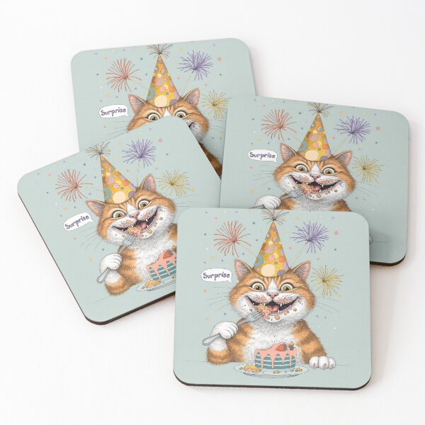 Item preview, Happy Birthday Cat | Fun Retro Arcade Carpet Cute Birthday Card Art designed and sold by Ruta.