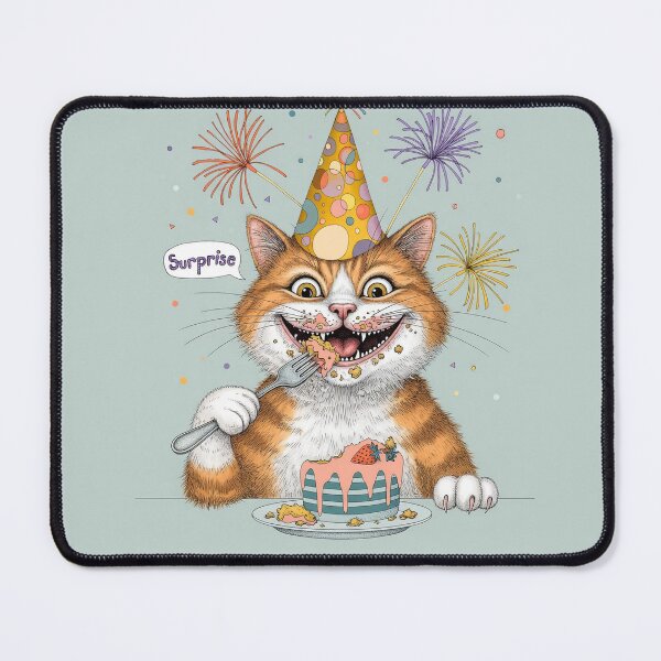 Item preview, Happy Birthday Cat | Fun Retro Arcade Carpet Cute Birthday Card Art designed and sold by Ruta.