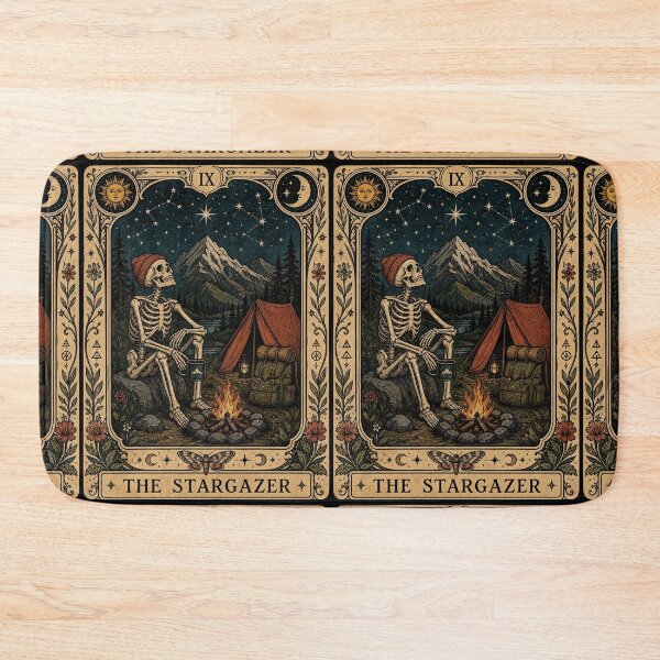 Item preview, Stargazing Camping Hiking Tarot Art - Skeleton Backpacker Mountain Camper designed and sold by merchxwear.