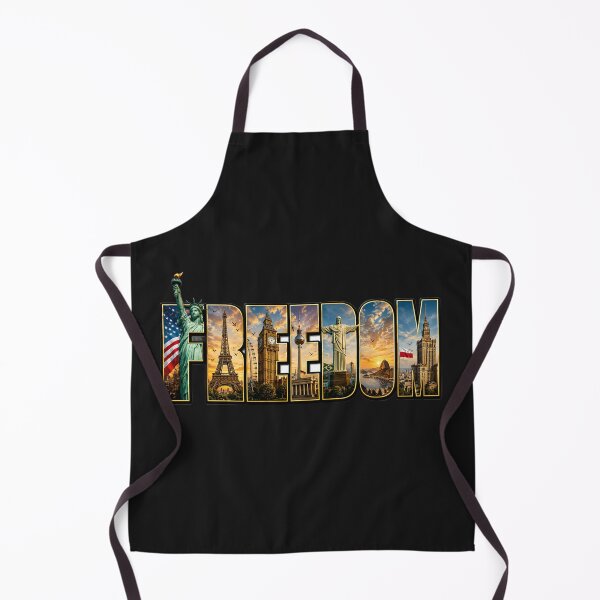 Item preview, FREEDOM Typography with World Landmarks | Statue of Liberty, Eiffel Tower & Palace of Culture designed and sold by Les-Ink-Studio.