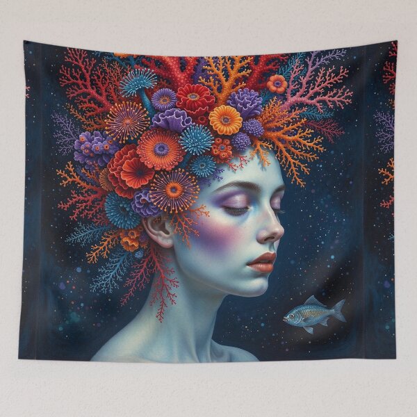 Item preview, Coral Ocean Sea Goddess | Mystic Mermaid Spiritual Art designed and sold by Ruta.